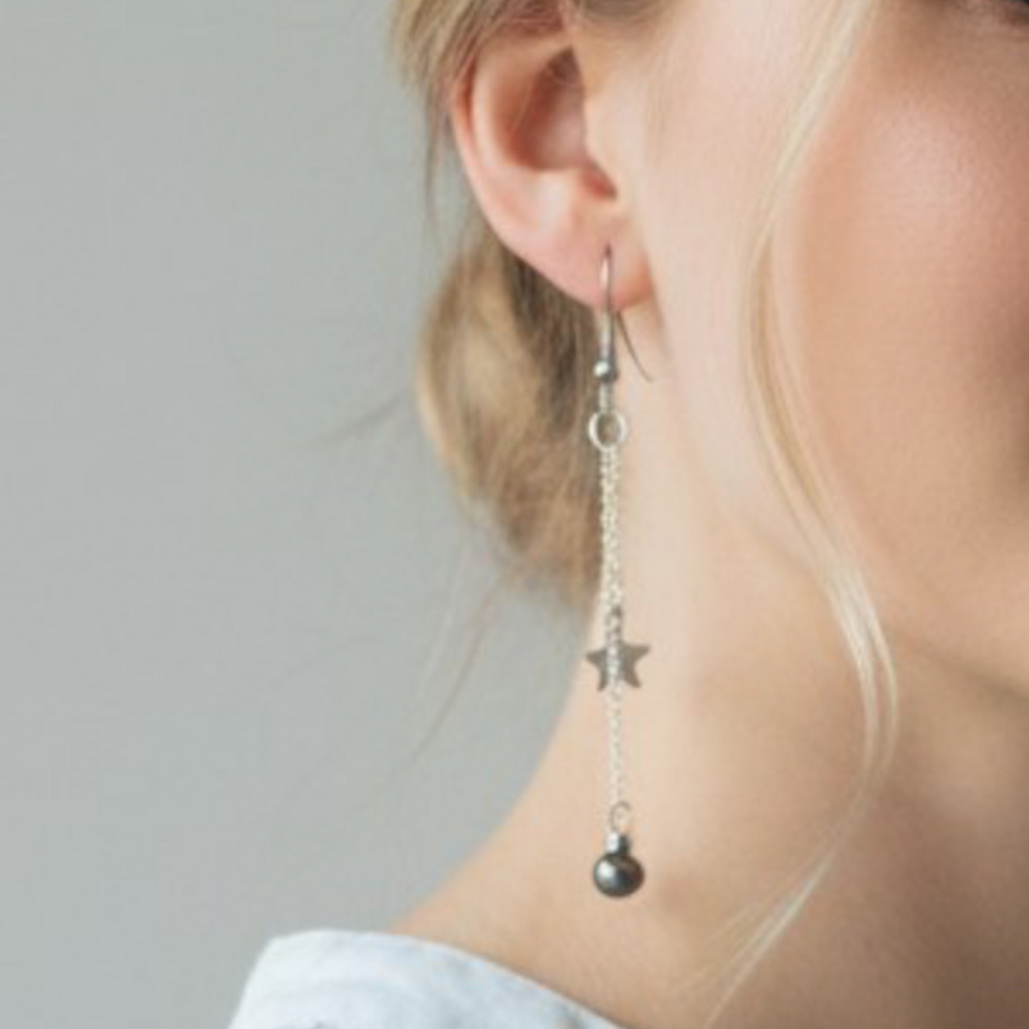 Boucles stella hématite